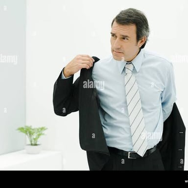 A person putting on a jacket