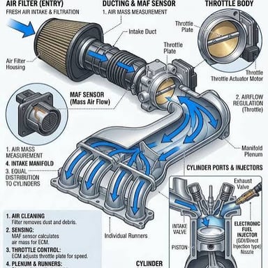 An engine air intake, an opening that channels air into the engine.