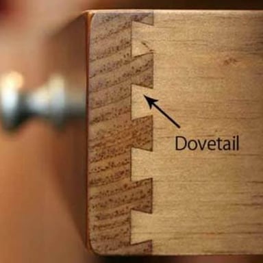 Interlocking wooden pieces forming a dovetail joint.
