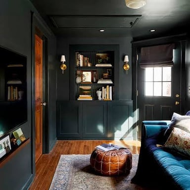 A home den furnished with a television