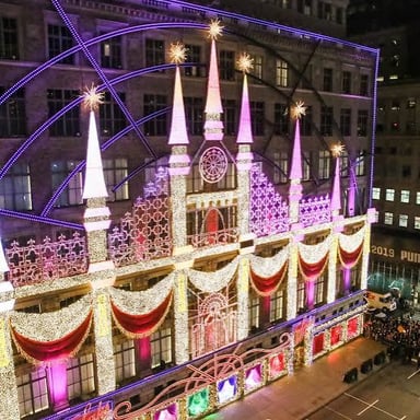 The Saks Fifth Avenue flagship store on Fifth Avenue in New York, known for its seasonal window displays.