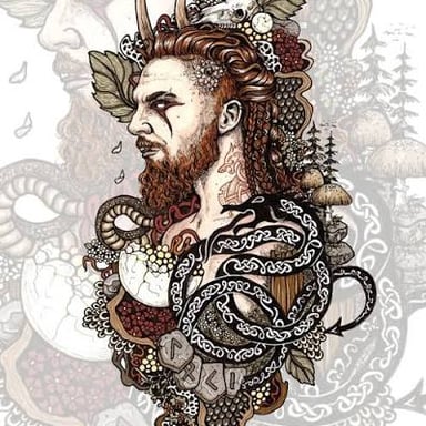 An illustration of Loki, the mischievous figure in Norse mythology.