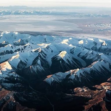 A broad, cold desert landscape in the Gobi during winter.