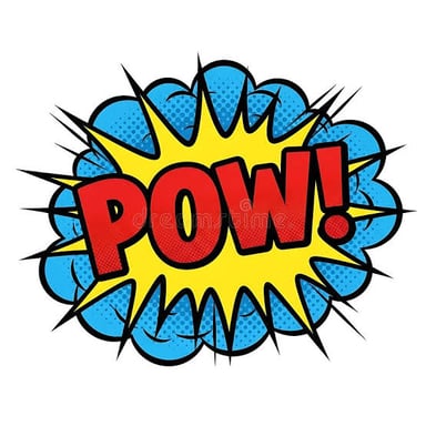 A bold POW sound-effect word shown in comic-book-style lettering.