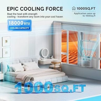 A window air conditioner installed in a room.