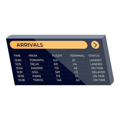 An airport arrivals board displaying flight arrival information.