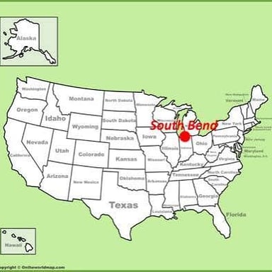 A map locating South Bend in Indiana.