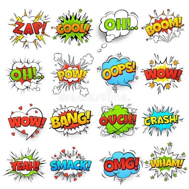 A cartoon-style collision shown with a forceful impact