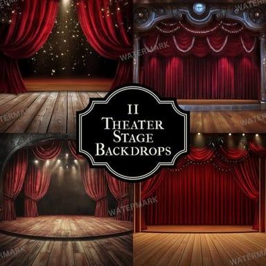 A theater stage at the start of a performance.
