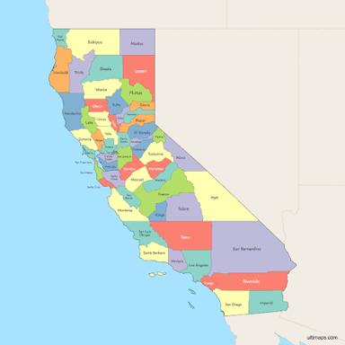 A California county map with counties whose names begin with San.