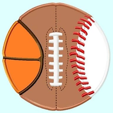 A basketball and baseball shown beside an elongated American football for shape comparison.