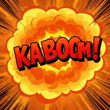 A stylized comic-book explosion with the word “KABOOM”