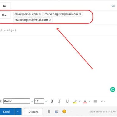 An email composition window showing the Bcc field beneath the recipient fields.
