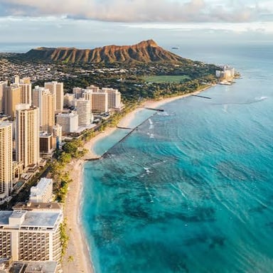 Oahu’s coastline, with Honolulu on the island’s southern shore.