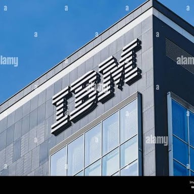 An IBM building displaying the company logo