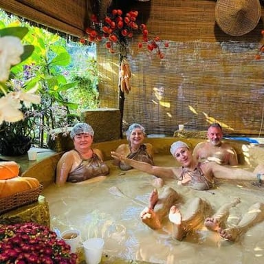 A spa treatment area prepared for a mud bath.