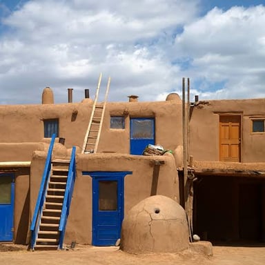 Adobe buildings in a Pueblo community in the American Southwest.