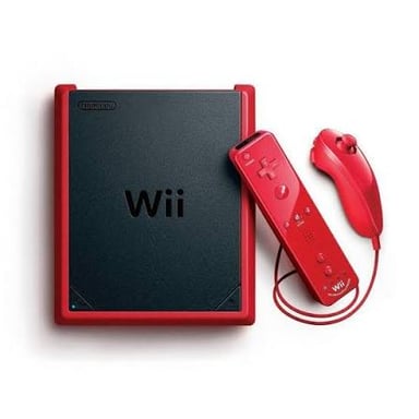 A Nintendo Wii console sits beside its motion-sensing Wii Remote.