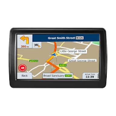 A GPS navigation device displaying a map.