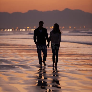 A romantic couple holding hands.