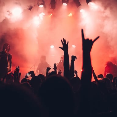 A promoter or performer energizing a crowd at a concert.