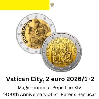 Euro coins bearing national designs associated with Vatican City and San Marino.