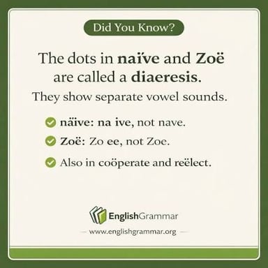 A simple illustration showing two dots above a vowel