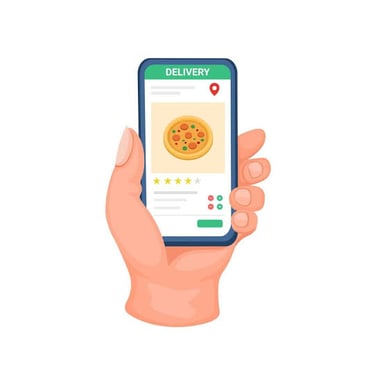 A smartphone showing icons for a food-delivery app and a language-learning app.