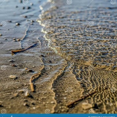 Water receding from a shoreline as the tide ebbs.