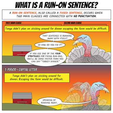 A written example illustrating a run-on sentence.