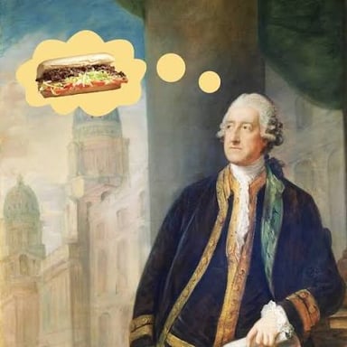 A portrait of the Earl of Sandwich alongside a sandwich.