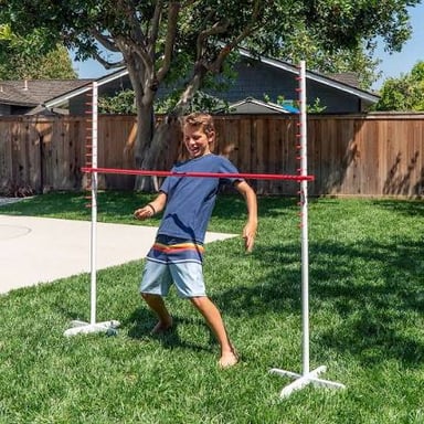 A limbo bar set low for players to pass underneath.