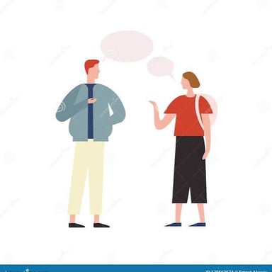 A person talking animatedly to someone listening.
