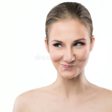A person with a knowing expression that suggests concealed intentions.