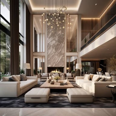 An elaborately decorated, fashionably luxurious interior.