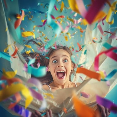 A person celebrating with an extremely happy expression.