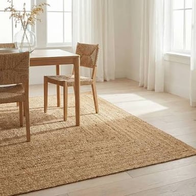 A woven rug laid over a hard floor.