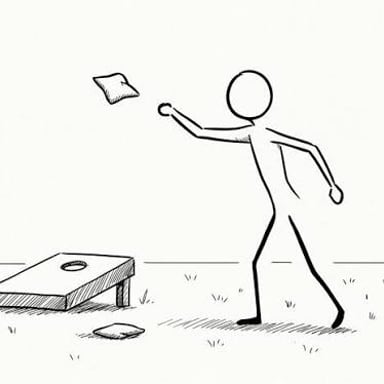 A player tosses a fabric cornhole bag toward a board.