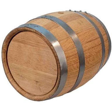 A wooden oak barrel used for aging whiskey.