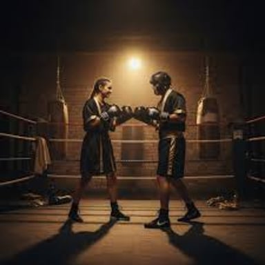 Two boxers lightly sparring in a boxing ring