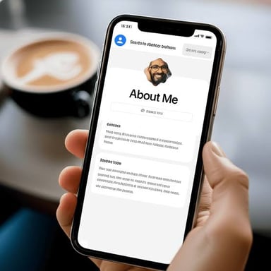 A smartphone displaying a short dating profile biography.