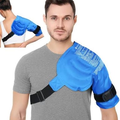 An ice pack being applied to a person’s shoulder