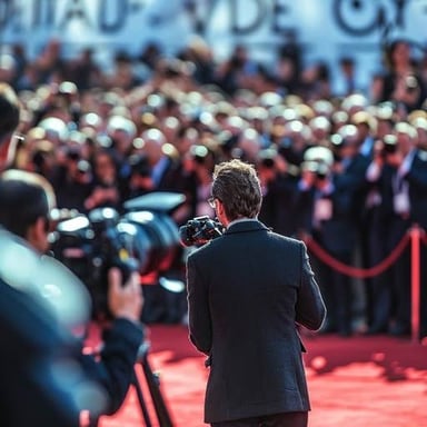 Photographers taking pictures of a celebrity on a red carpet