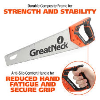 A hand saw with visible teeth along its blade