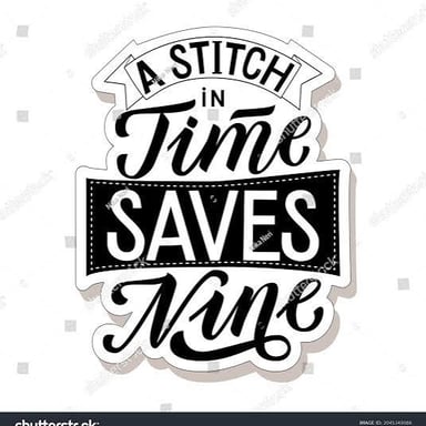 A simple illustration of stitching fabric, evoking the proverb “A stitch in time saves nine.”