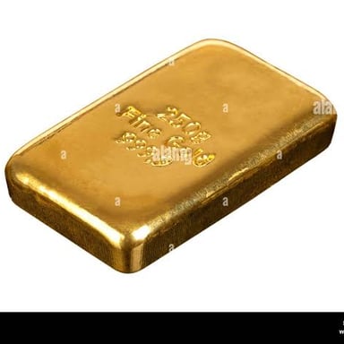 A solid gold bar, also called a gold ingot.