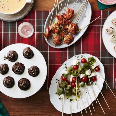 A festive table set with food and drinks