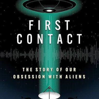 An imagined science-fiction encounter between an alien and humans.