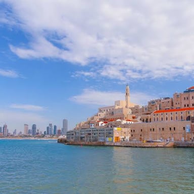 Tel Aviv’s coastal skyline near the historic harbor district of Jaffa.