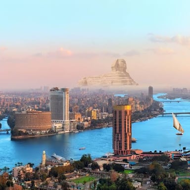 A view of Cairo, Egypt, beside the Nile River.
